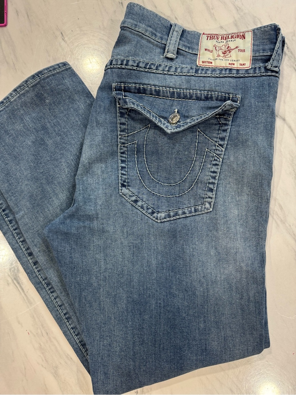 True Religion Men's Washed Blue Straight Jeans